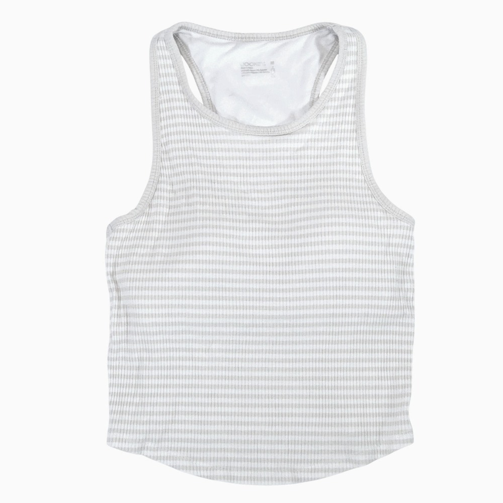 Jockey Striped Racerback Tank Top Womens XS Built-in Shelf Bra Ribbed Tan Active